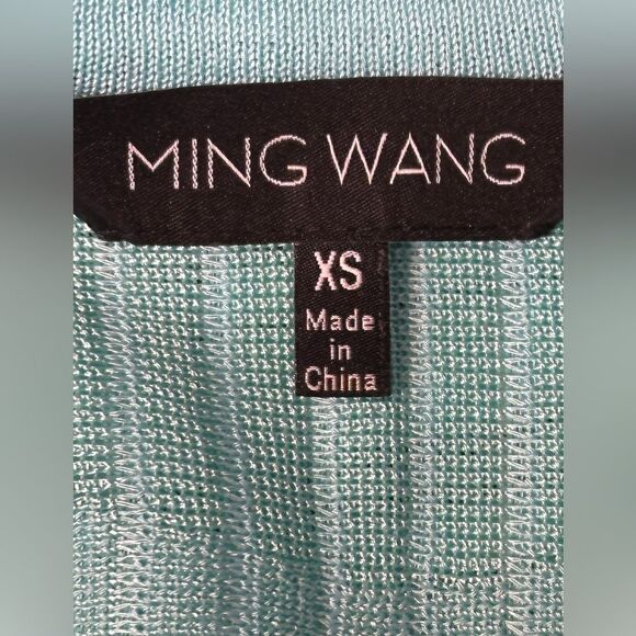 Ming Wang Turquoise Aqua Chain Textured Knit Clasp Open Cardigan Sweater Jacket - Picture 2 of 9